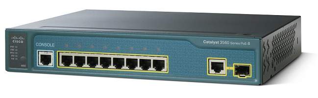 Switch Cisco Catalyst 3560 WS-C3560-8PC-S Catalyst 3560 Compact 8 10/100 PoE + 1 T/SFP IP Base Image