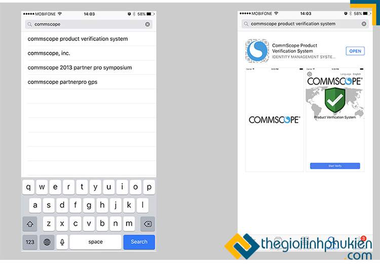 tải về ứng dụng kiểm tra tem của sản phẩm Commscope product verification system