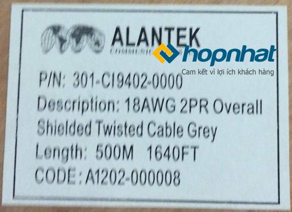 Cáp điều khiển Alantek 18AWG 2PR (301-CI9402-0000)