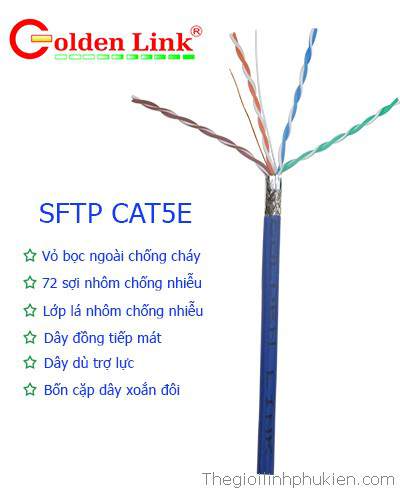Dây cáp mạng Golden Link SFTP CAT5E Xanh Dương